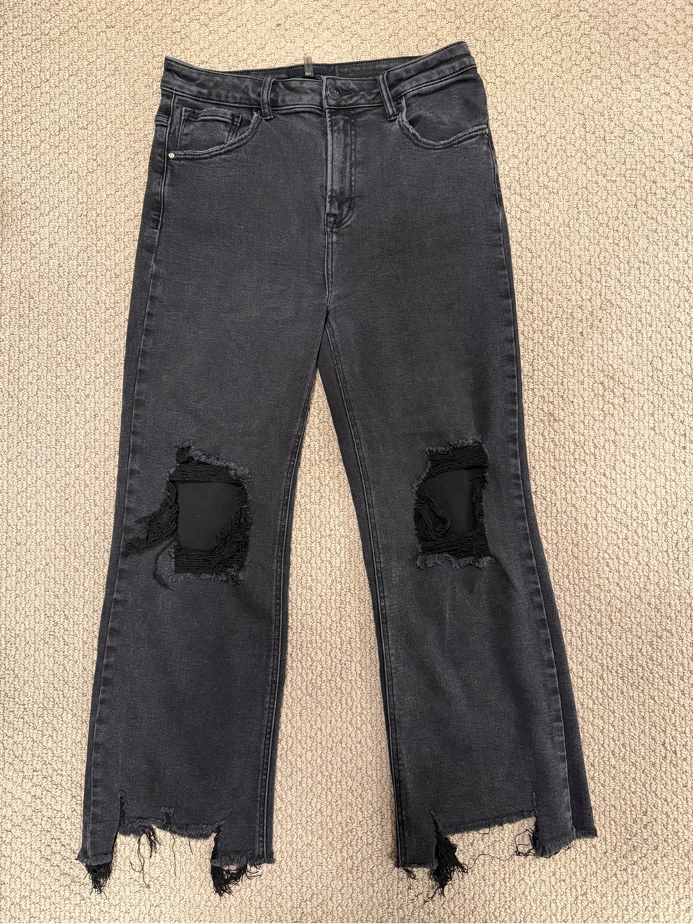 Risen Straight Leg Distressed Jeans in Black- size 13